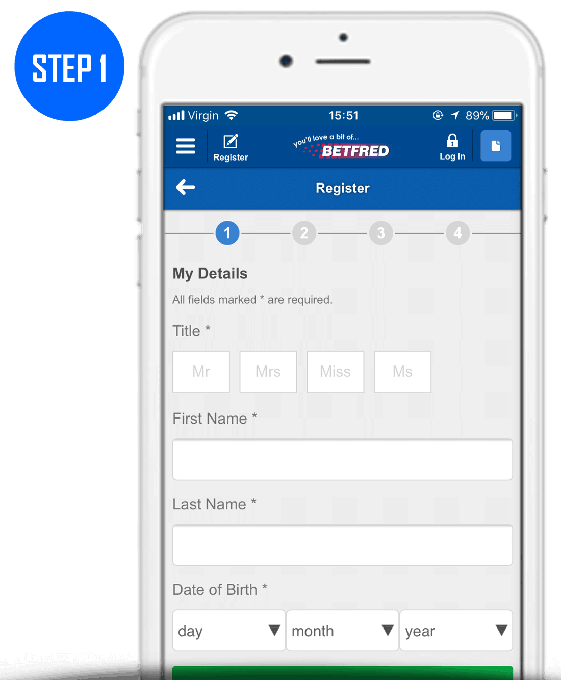 Betfred Sign Up Process Step 1