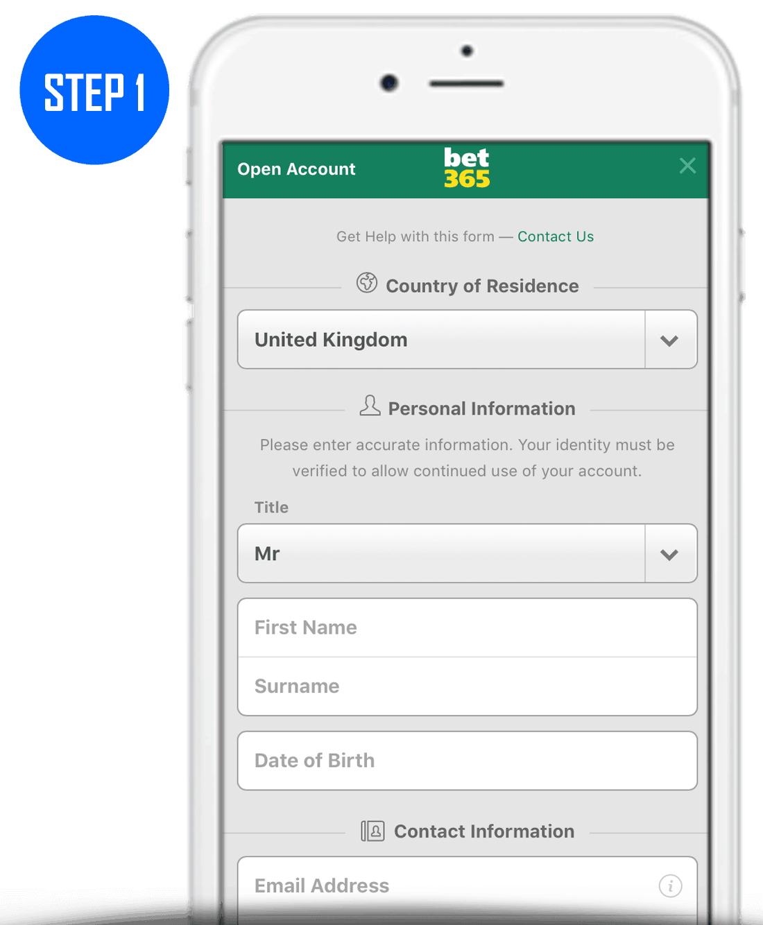 bet365 Sign Up Process Step 1