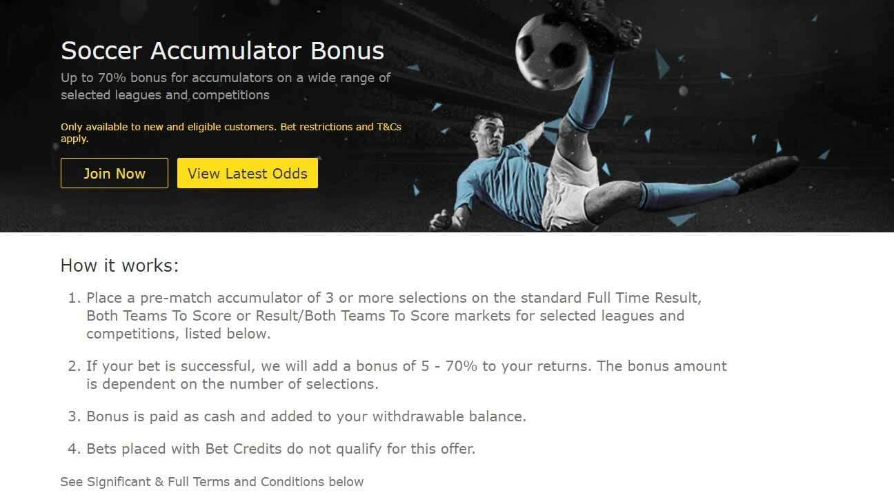 Banner for 'Soccer Accumulator Bonus' as shown on bet365's site