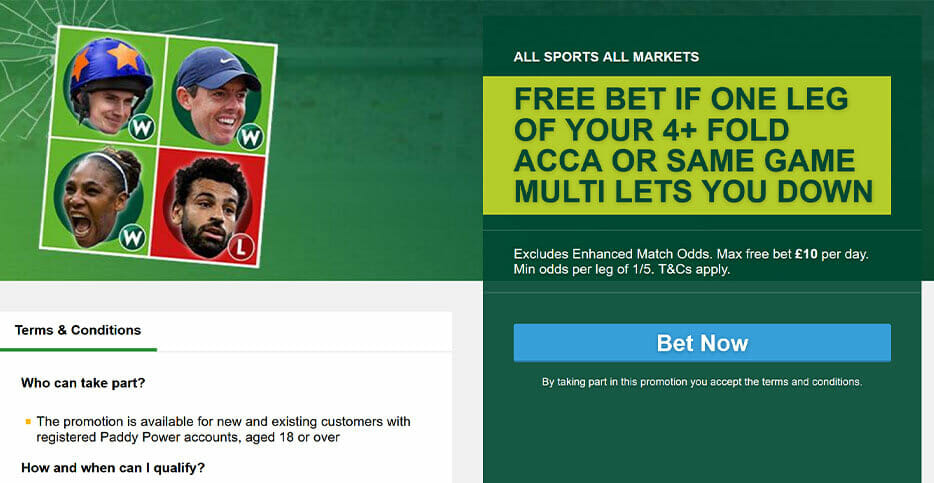 acca bonus banner on Paddy Power's website