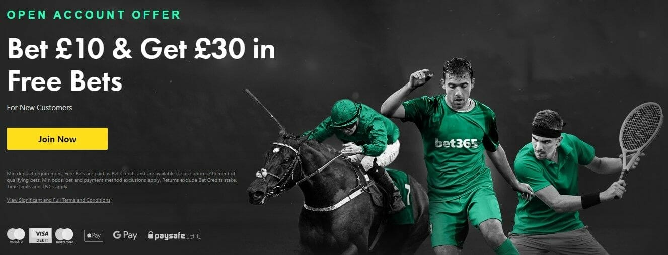 bet365 Bet £10 Get £30 Welcome Offer Screenshot