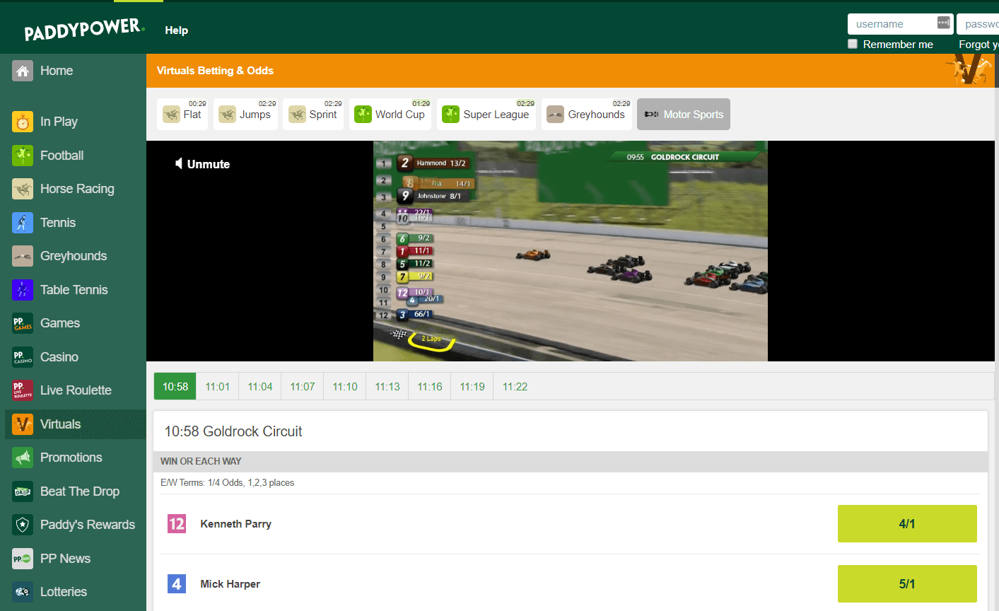 Virtual motorsports race underway at Paddy Power