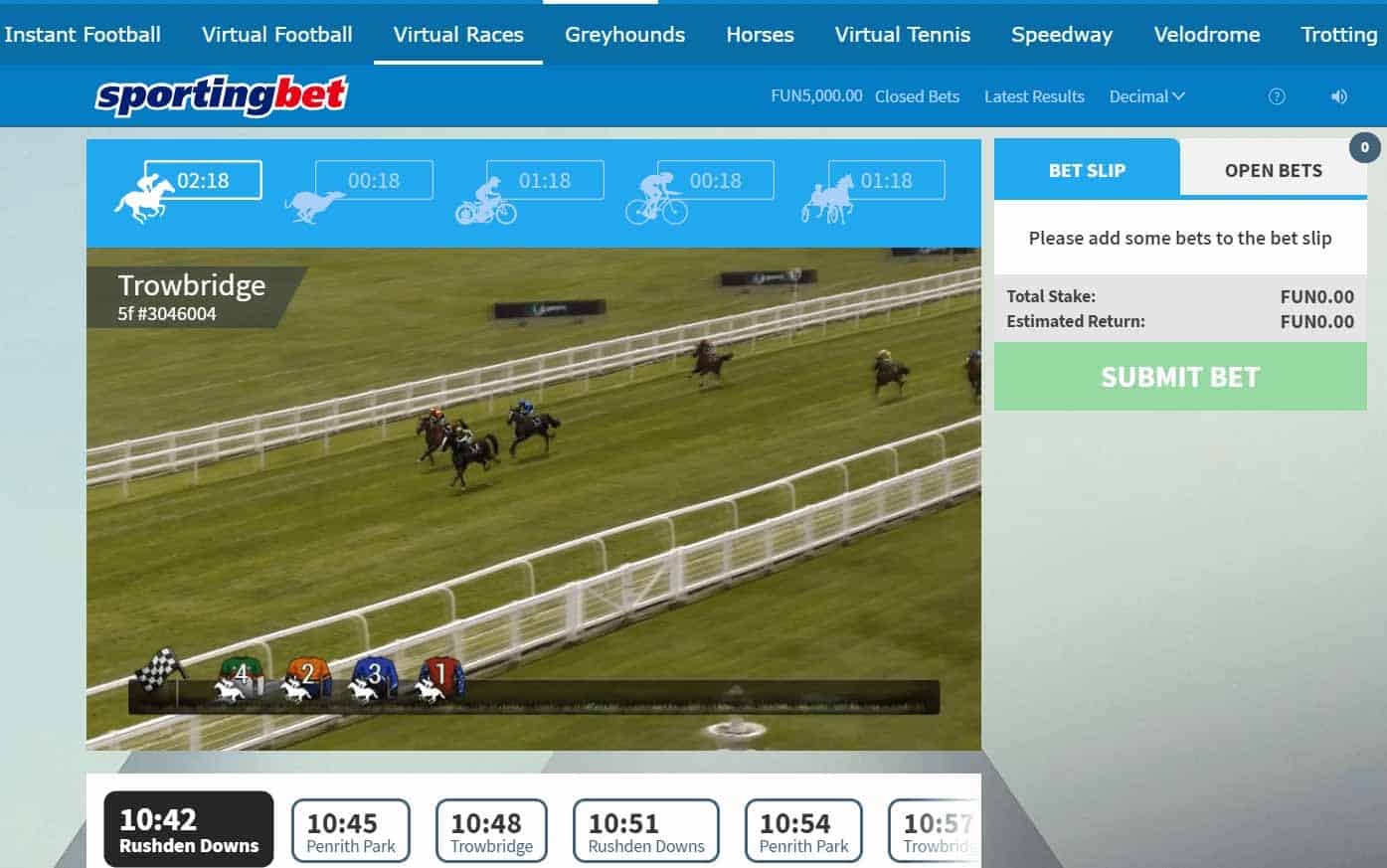 screenshot of virtual horse racing at Sportingbet