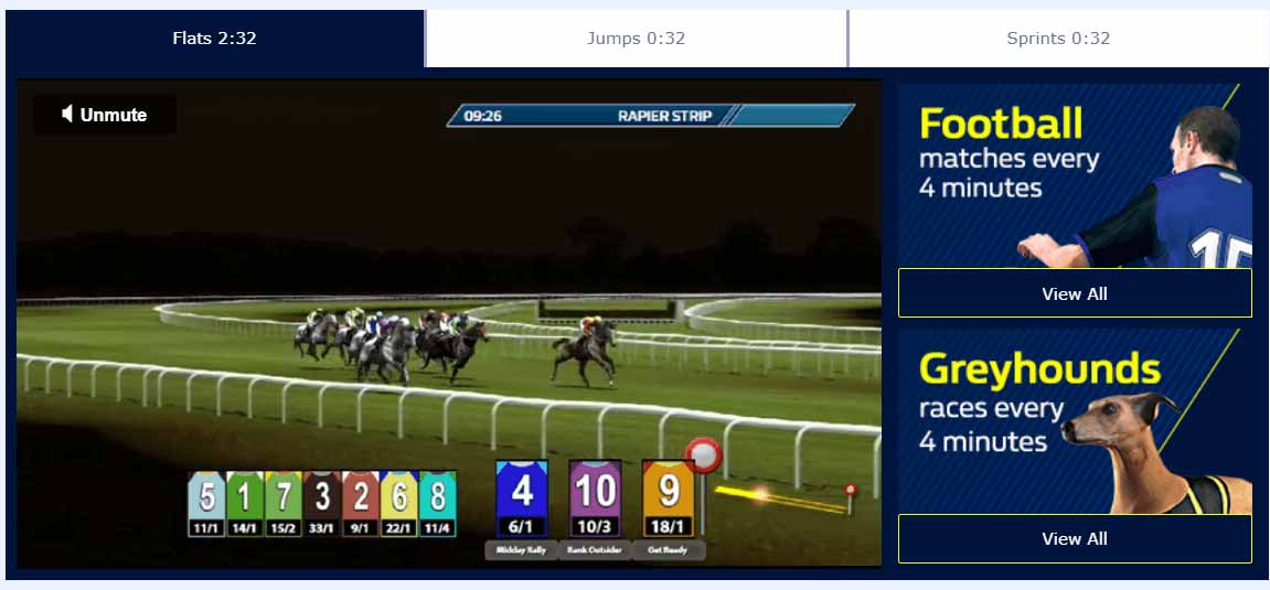 screenshot of virtual horse racing at William Hill