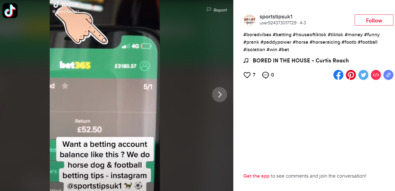 screenshot of tiktok betting tips