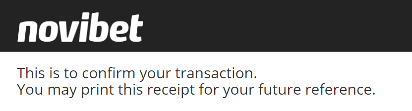 Novibet transaction receipt