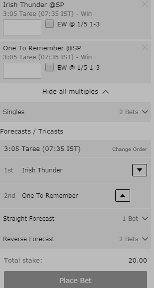 betslip showing tricast betting