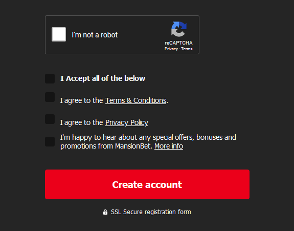 MansionBet Registration