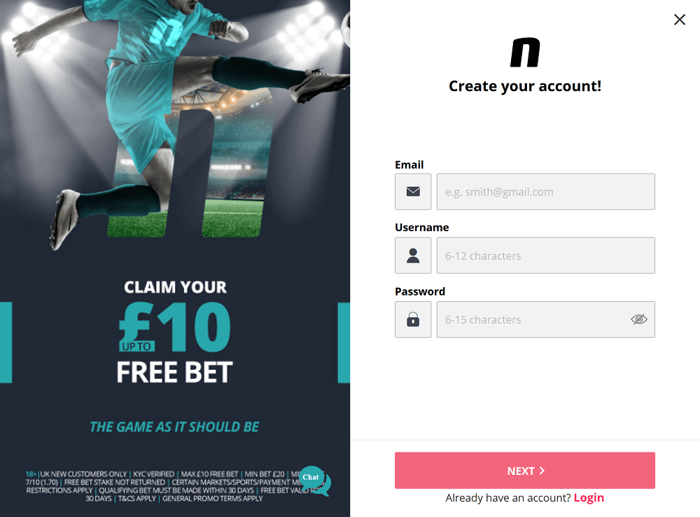 Novibet registration form
