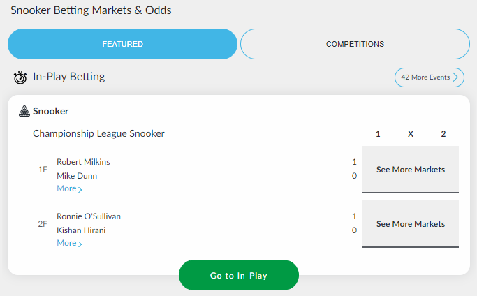 Snooker Betting Markets & Odds at BetVictor