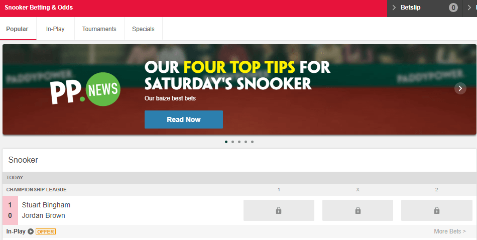 Snooker Betting & Odds at Paddy Power