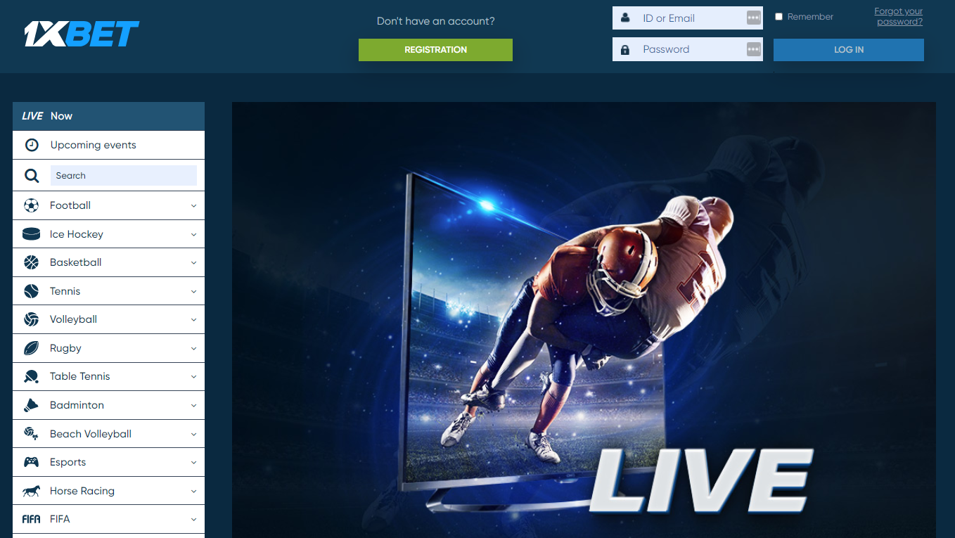 Access page to 1xBet Live Stream Service