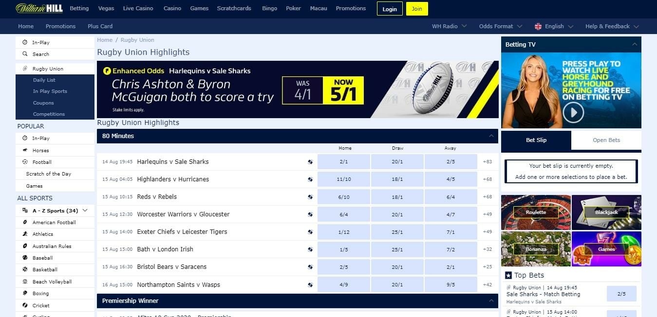 William Hill Rugby Union Highlights