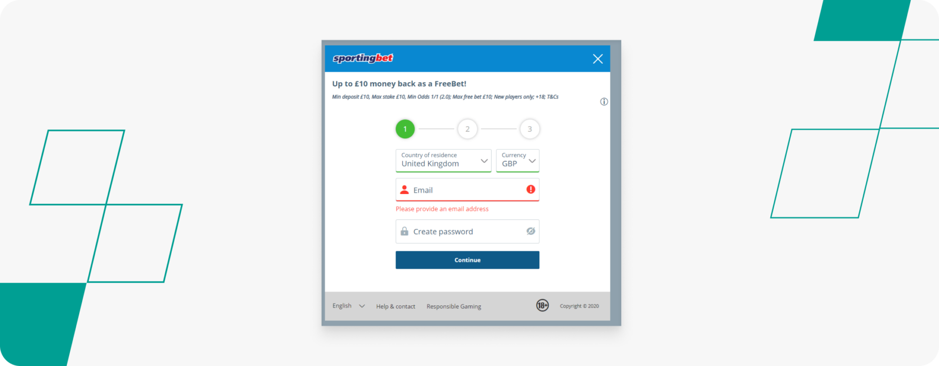 Sportingbet Registration Screen 1