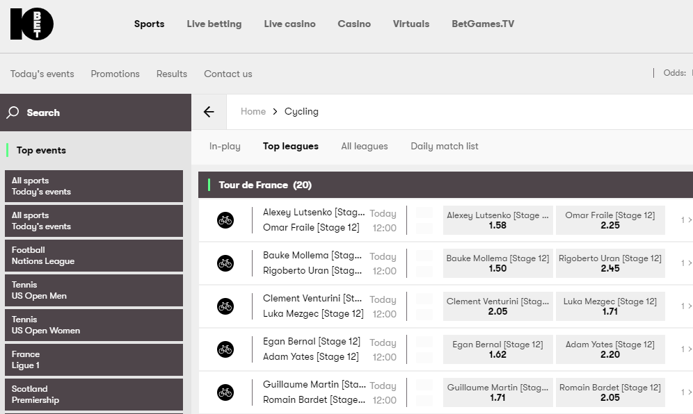 10bet cycling betting markets