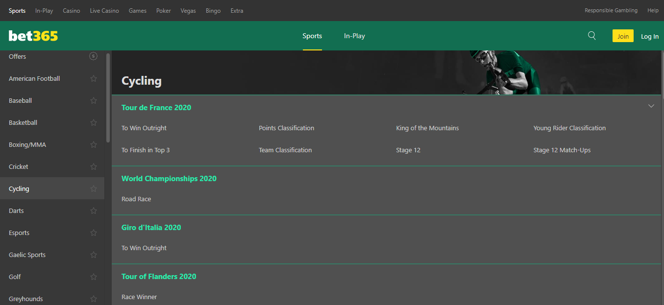 bet365 cycling betting markets