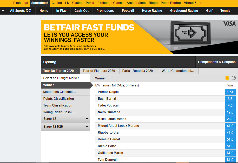 betfair cycling betting markets