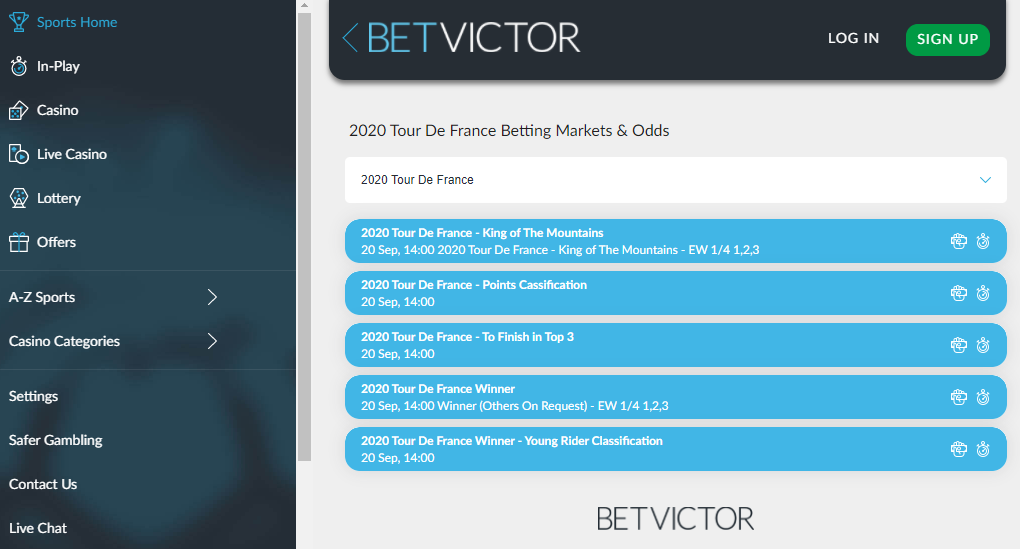 betvictor cycling betting markets