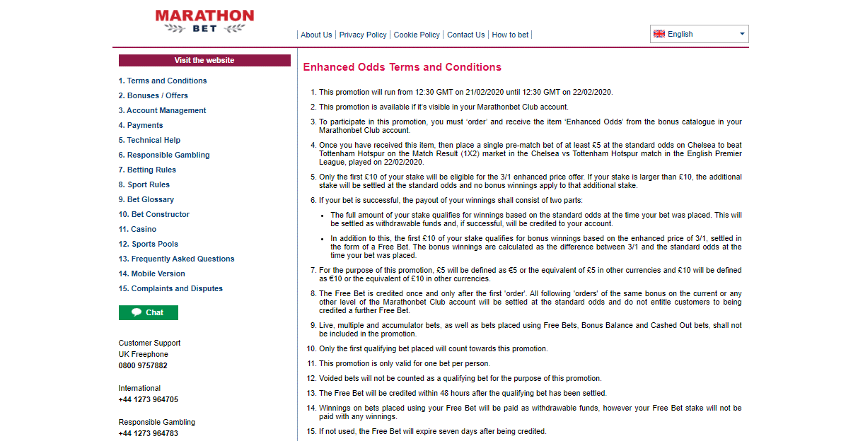 Marathonbet Enhanced Odds Terms And Conditions