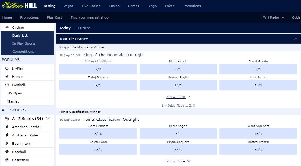 william hill cycling betting markets