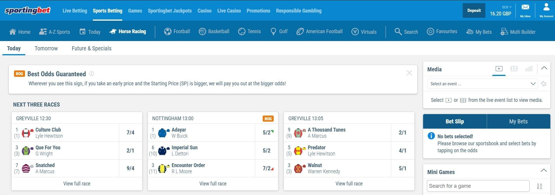 SportingBet Horse Racing betting