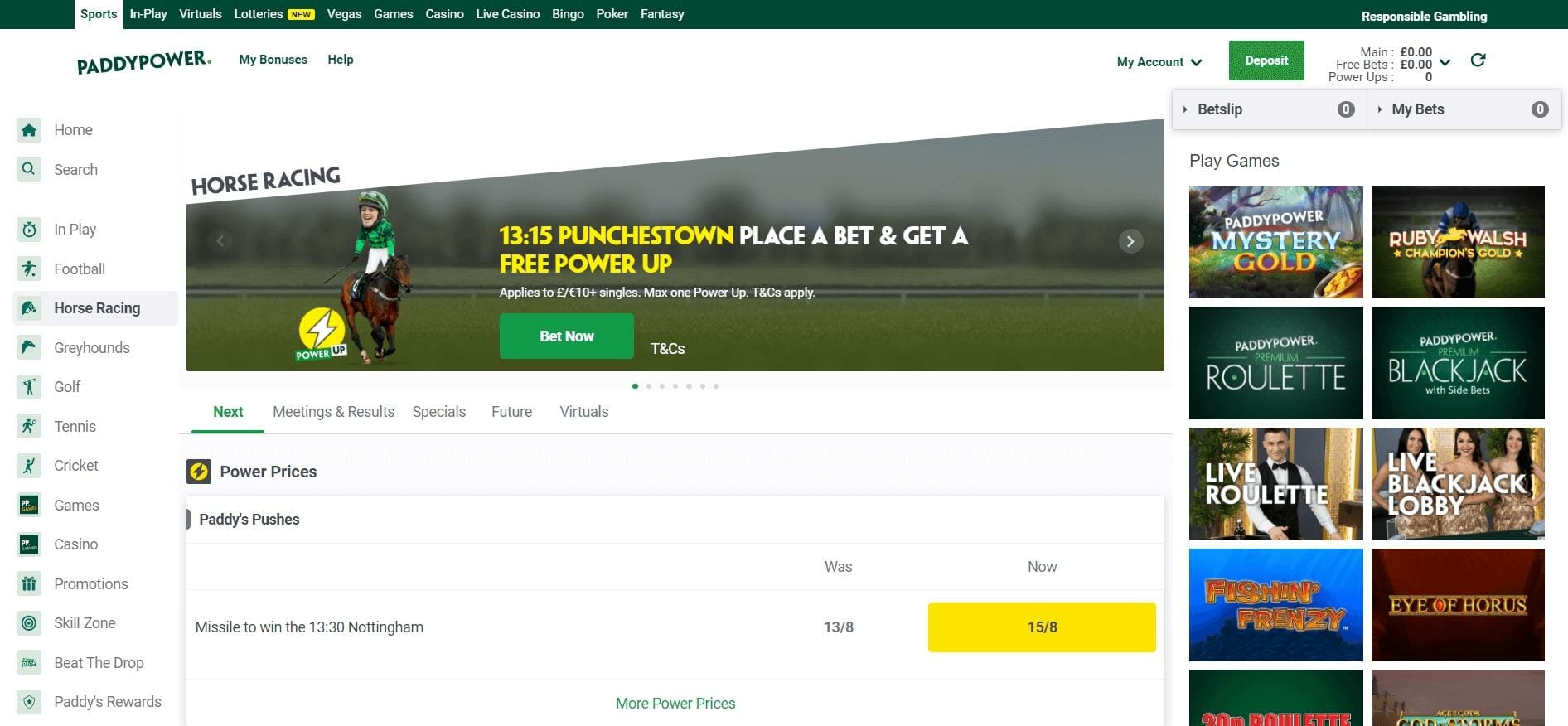 Paddy Power Horse Racing betting