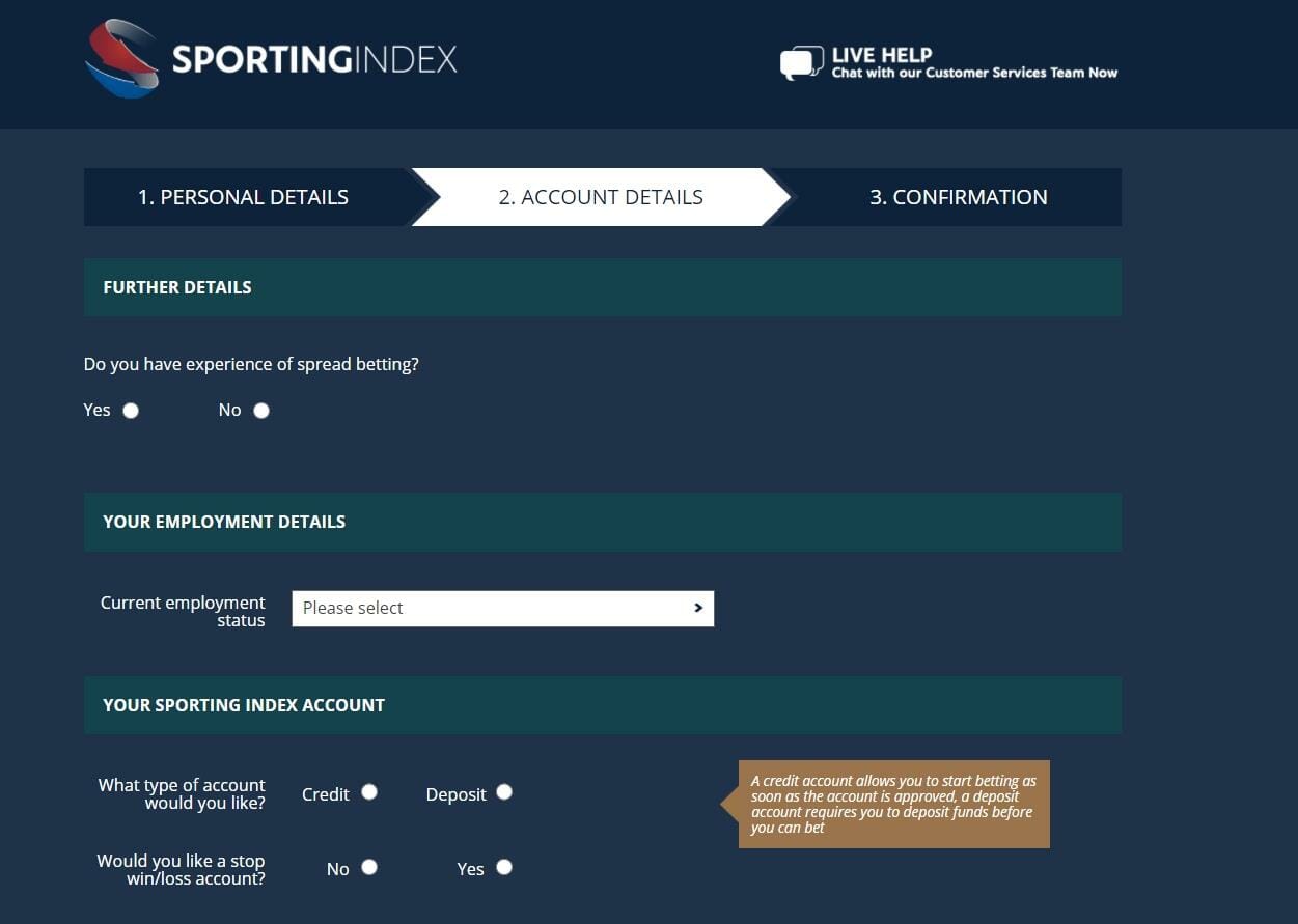 Sporting Index Registration