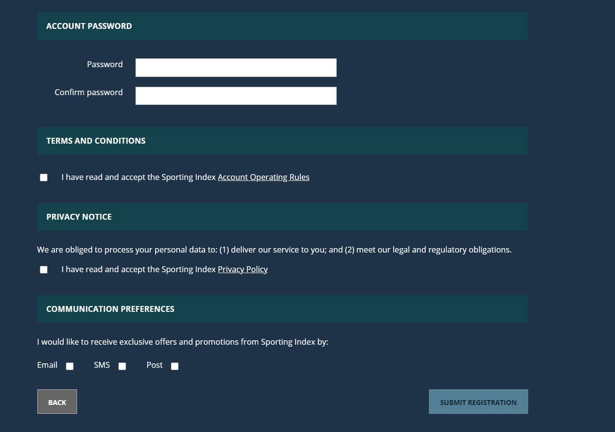 Sporting Index Registration