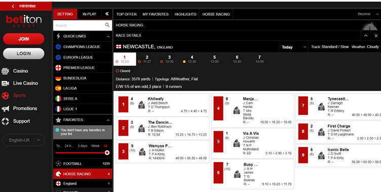 Screenshot form Betiton horse racing