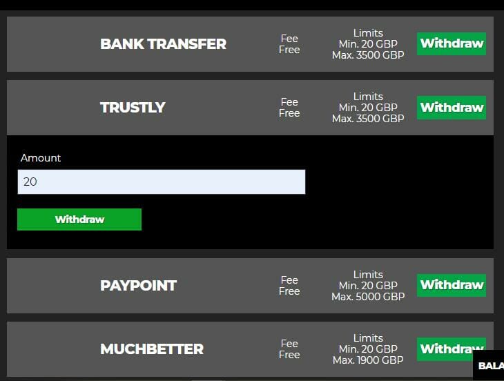 Deposits and withdrawals