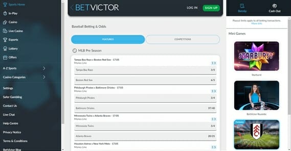 BetVictor Baseball Betting Page