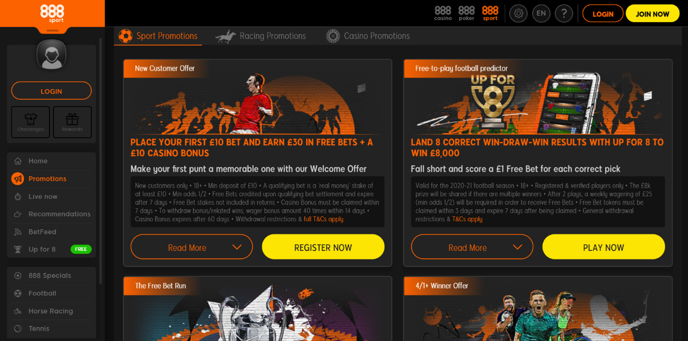 Screenshot of 888sport Promotional Page