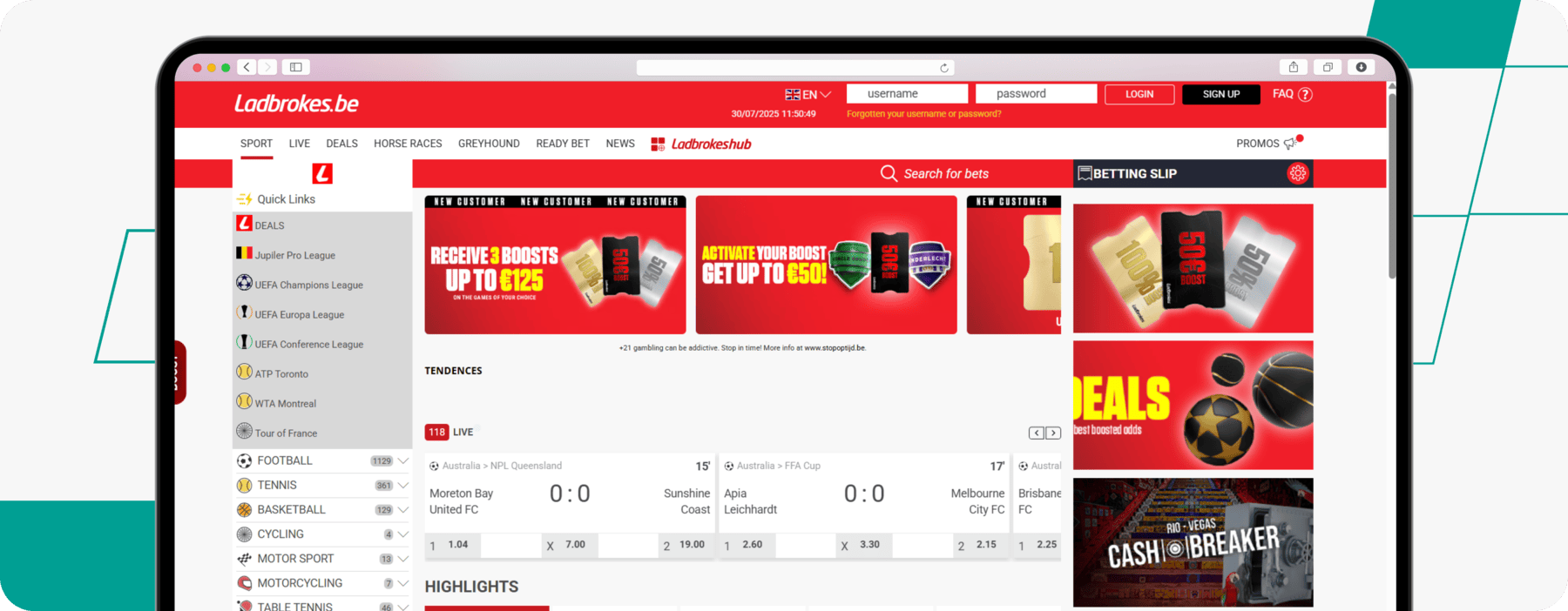 A screenshot of the football betting market on ladbrokes