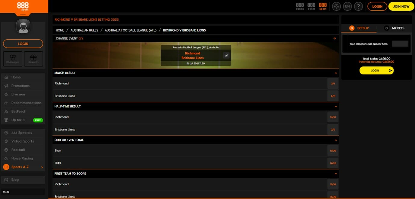 888sport Aussie Rules Screenshot