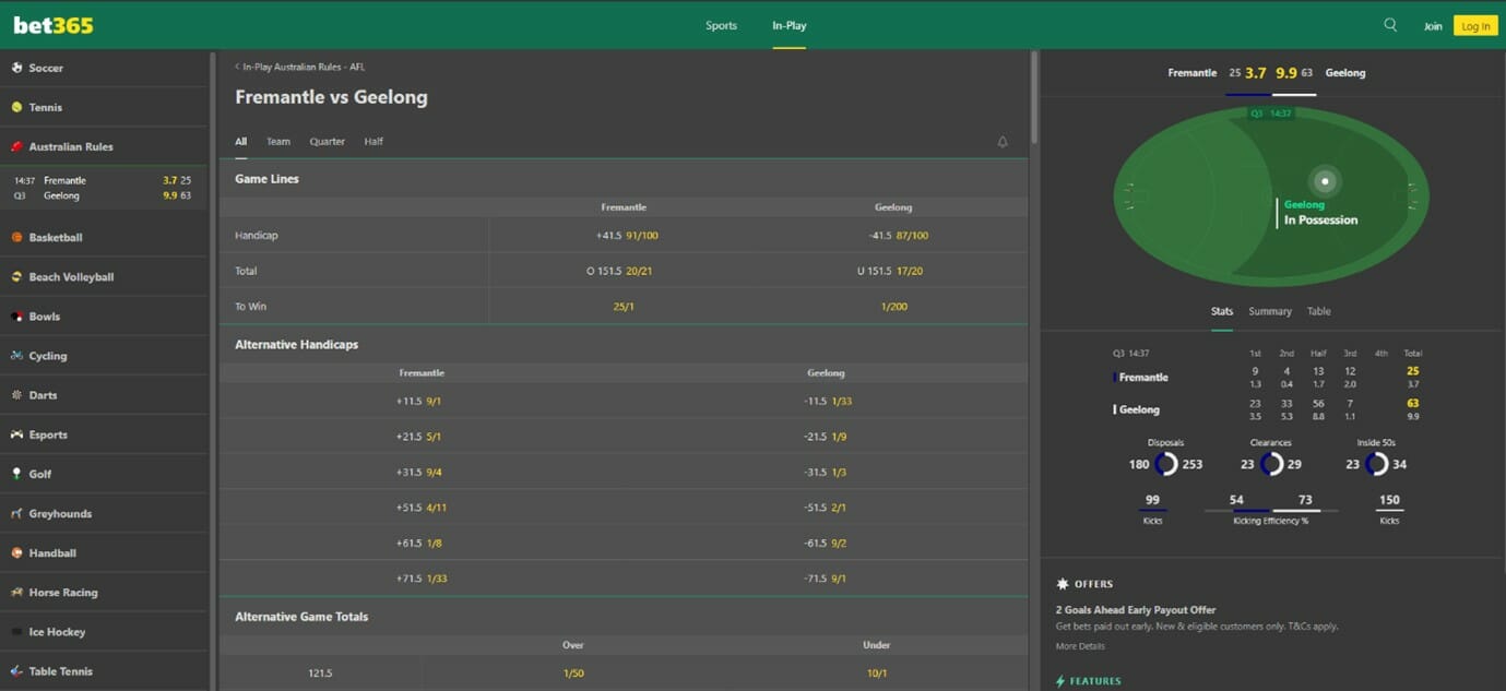 bet365 Aussie Rules Screenshot