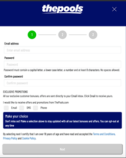 The pools registation screen