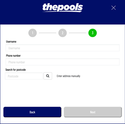 The pools registration screen