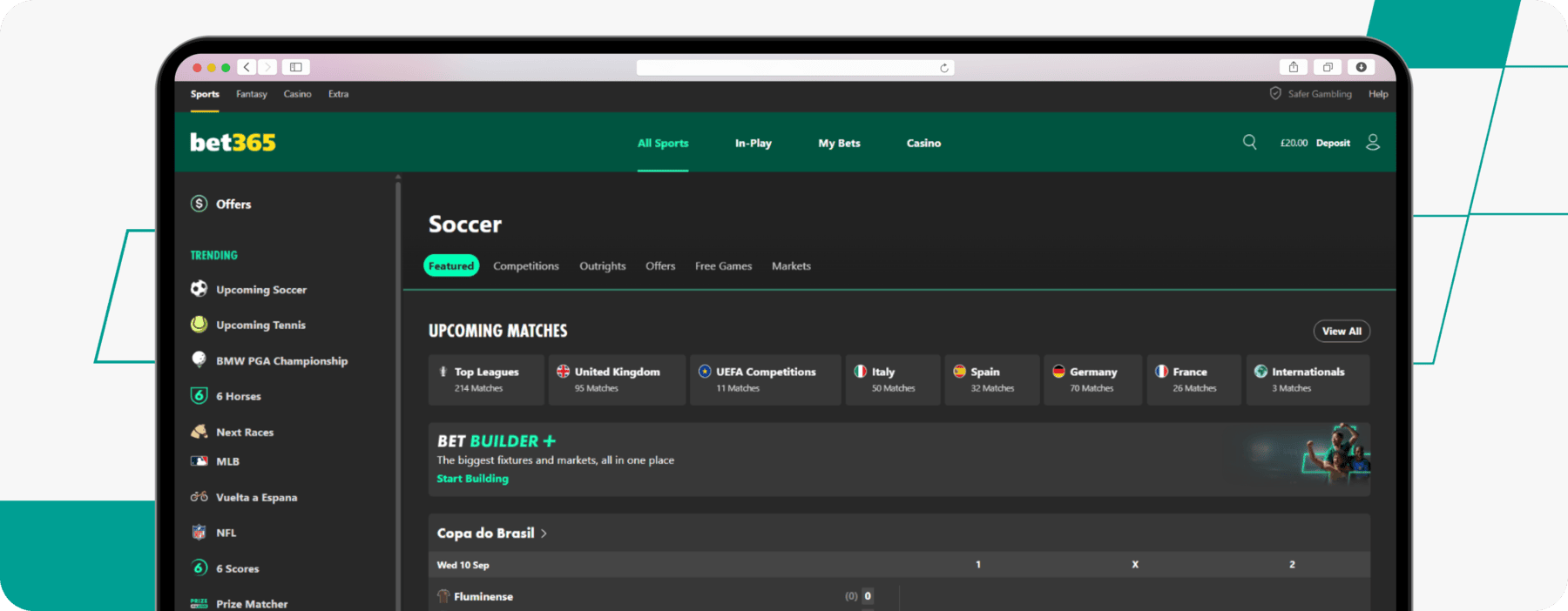 screenshot of bet365 football betting page