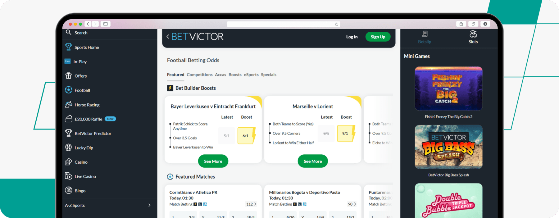 screenshot of betvictor football betting page