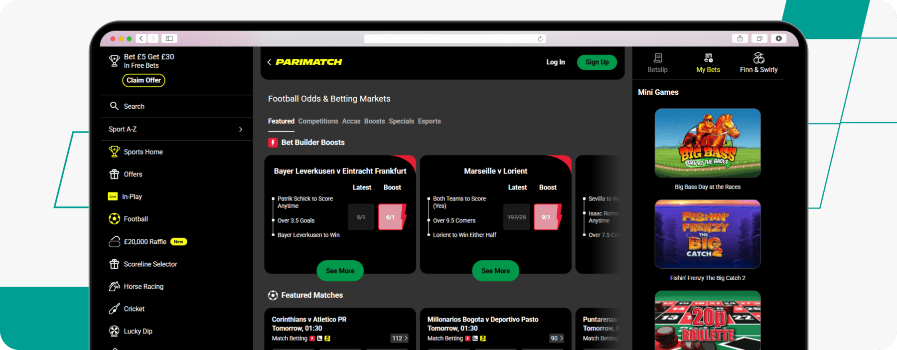 screenshot of parimatch football betting page