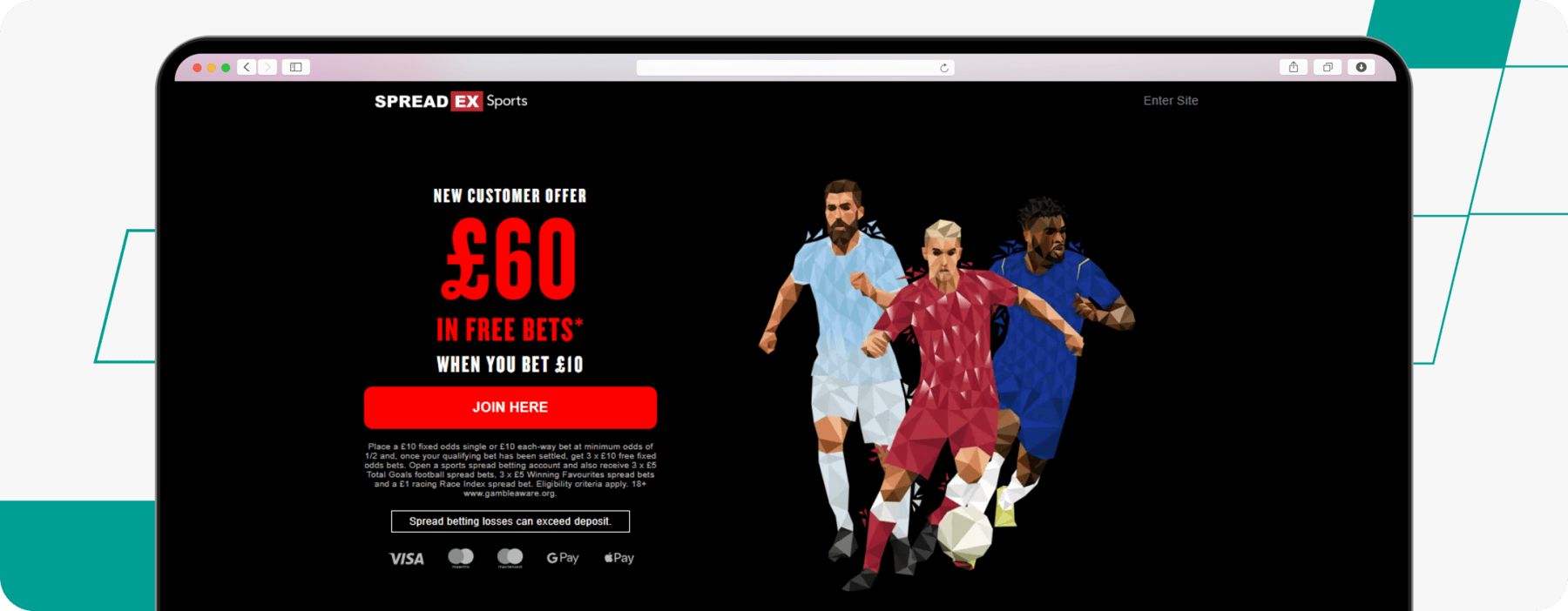 screenshot of spreadex fixed odds welcome offer