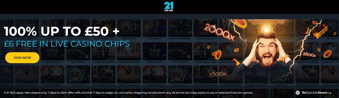 21.co.uk Casino Welcome Offer Screenshot