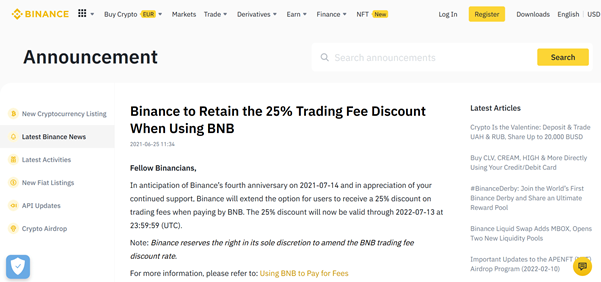 Screenshot Of Binance New Page.