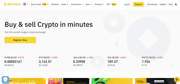 Screenshot of Binance Homepage. 