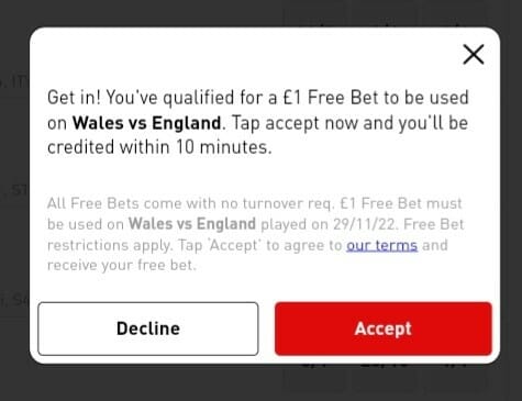 Virgin Bet £1 Free Bet Promotion Screenshot