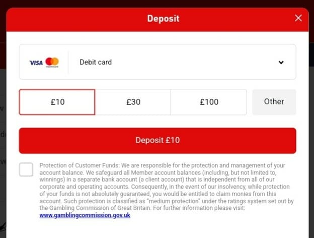 Virgin Bet Deposit Screenshot