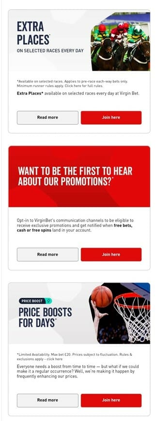 Virgin Bet Promotions Screenshot