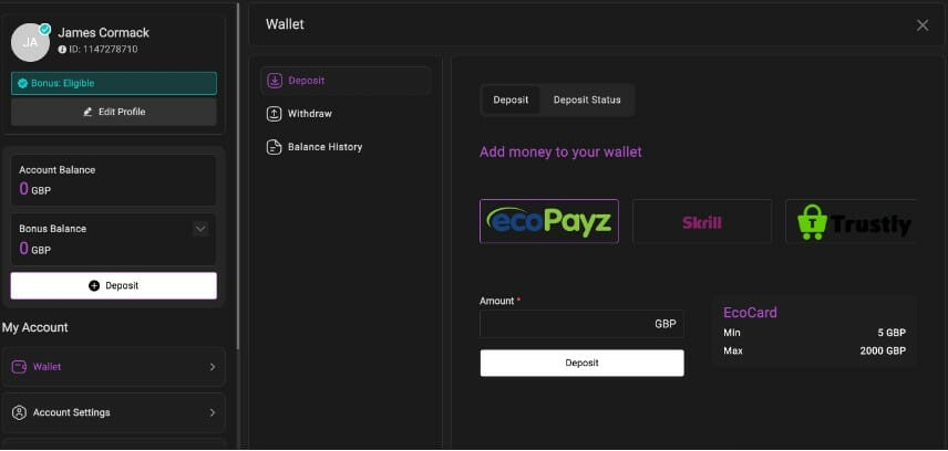 Pixiebet Deposit Screenshot