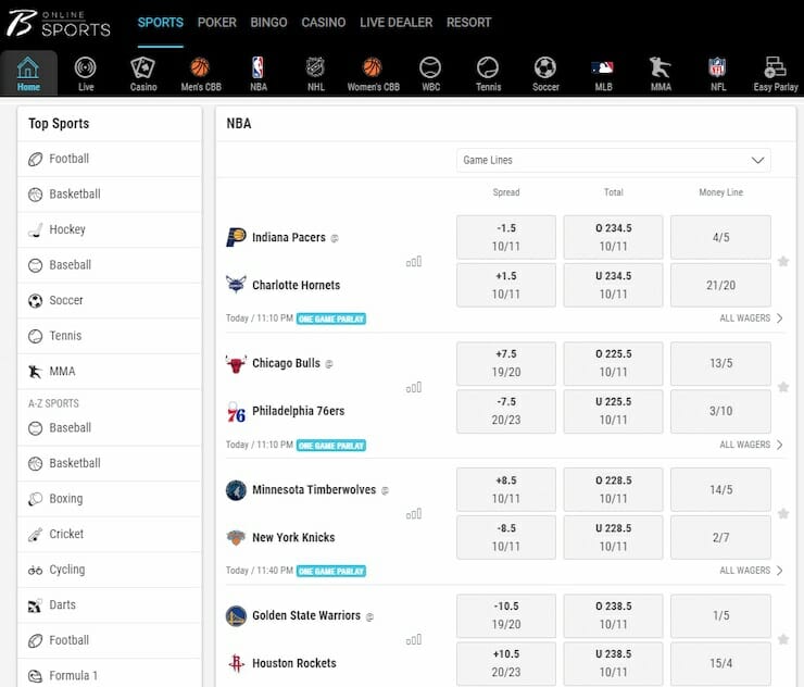 Borgata NBA Betting Odds Screenshot