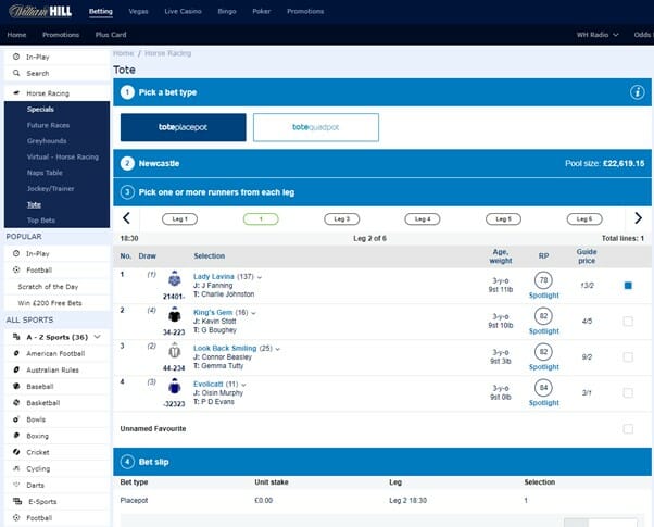 William Hill Pool Betting Screenshot